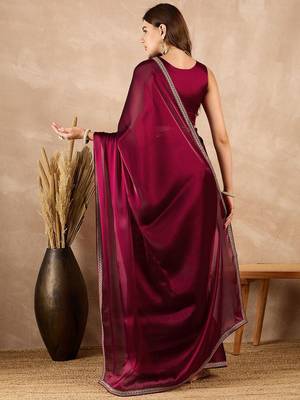 Maroon satin saree 3