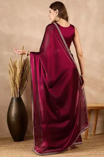 Maroon satin saree