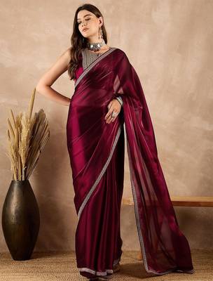 Maroon satin saree 4