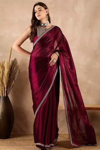Maroon satin saree