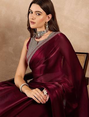 Maroon satin saree 5
