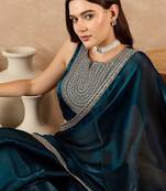 Blue satin saree