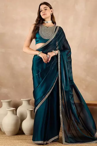 Blue satin saree