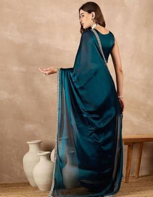 Blue satin saree 4