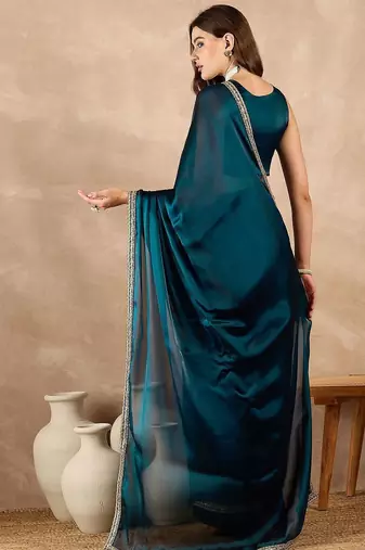Blue satin saree