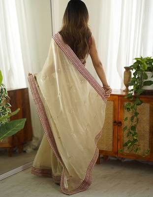 Cream embellished sequinned organza saree 3