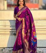 Purple ethnic motifs woven design kanjeevaram saree