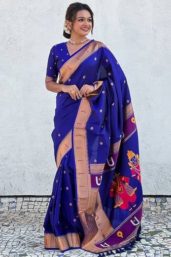 Blue woven design zari kanjeevaram saree