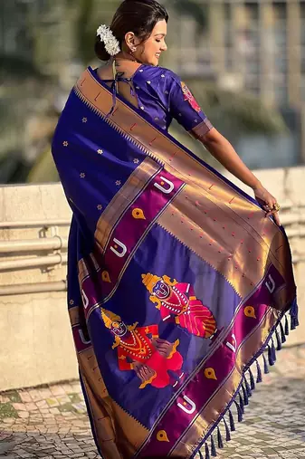 Blue woven design zari kanjeevaram saree