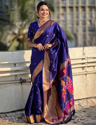 Blue woven design zari kanjeevaram saree 3