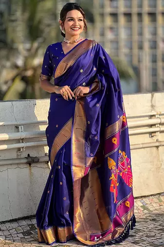 Blue woven design zari kanjeevaram saree