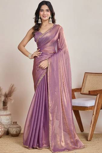 Purple zari  chiffon saree