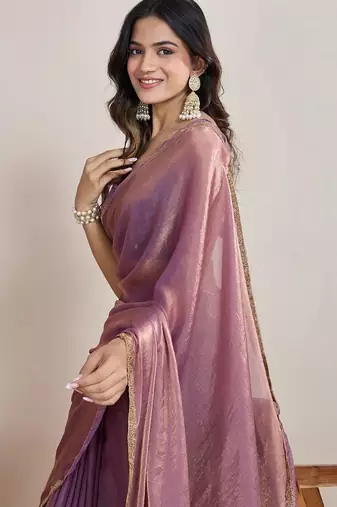 Purple zari  chiffon saree