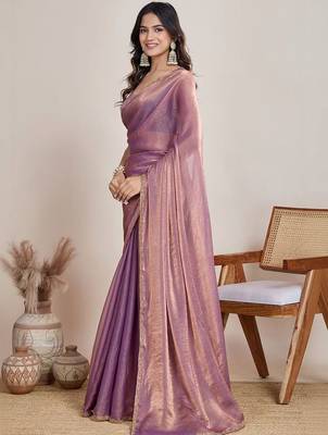Purple zari  chiffon saree 3