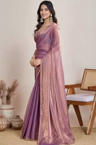 Purple zari  chiffon saree