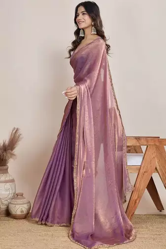 Purple zari  chiffon saree