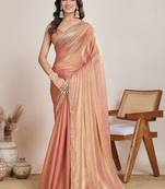 Peach woven design zari  chiffon saree