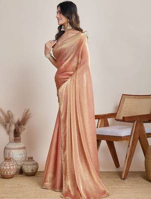 Peach woven design zari  chiffon saree 3