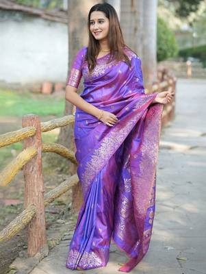 Purple woven design zari kanjeevaram saree 1