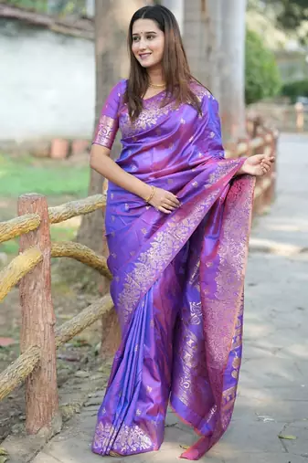 Purple woven design zari kanjeevaram saree