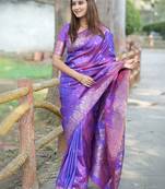 Purple woven design zari kanjeevaram saree