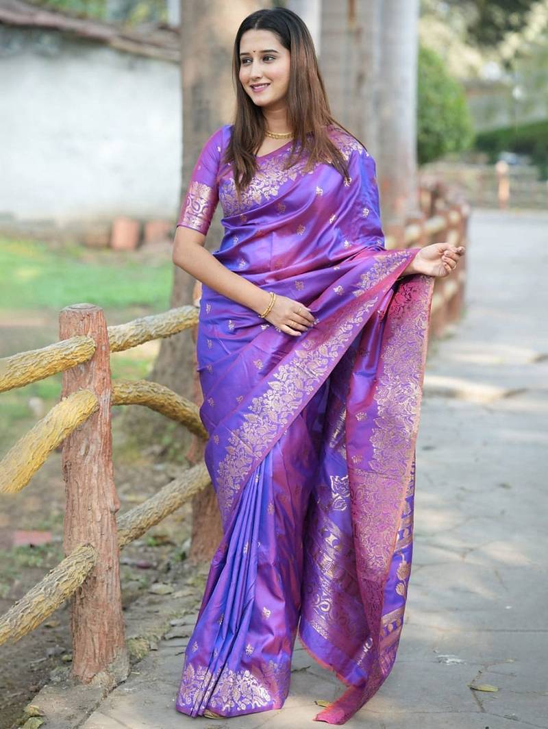 Purple woven design zari kanjeevaram saree
