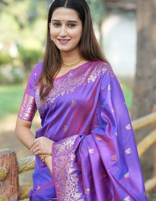 Purple woven design zari kanjeevaram saree 2