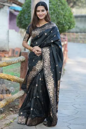 Black woven design zari kanjeevaram saree