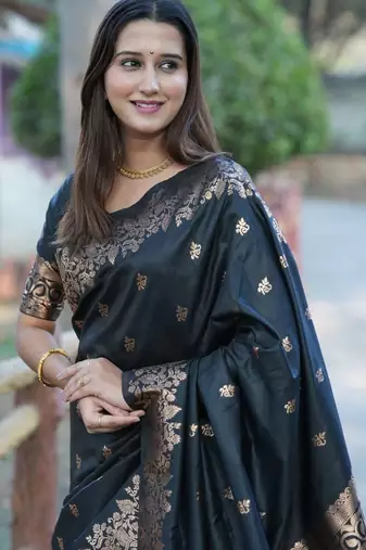 Black woven design zari kanjeevaram saree