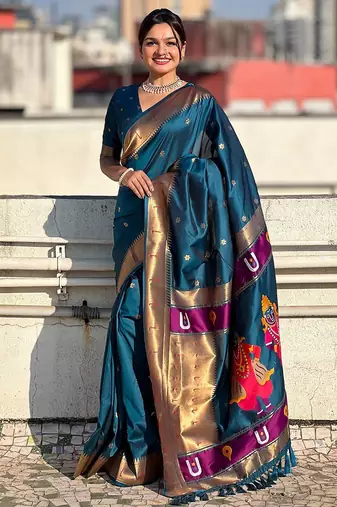Blue woven design zari kanjeevaram saree