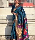 Blue woven design zari kanjeevaram saree