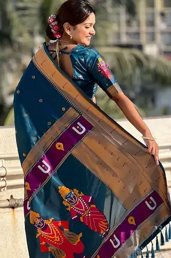 Blue woven design zari kanjeevaram saree