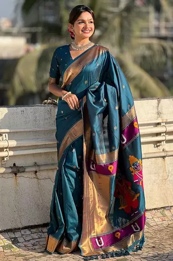 Blue woven design zari kanjeevaram saree