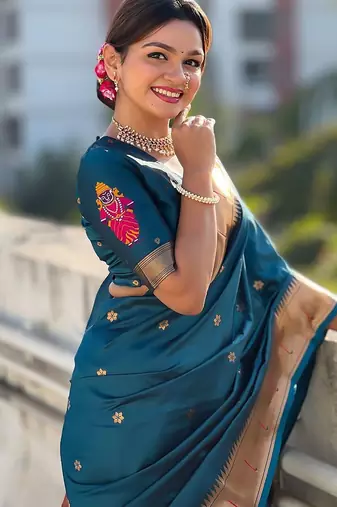 Blue woven design zari kanjeevaram saree