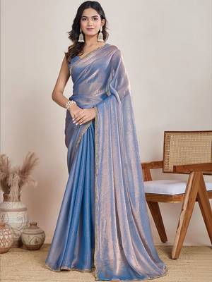 Blue  chiffon saree 1