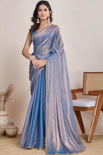 Blue  chiffon saree
