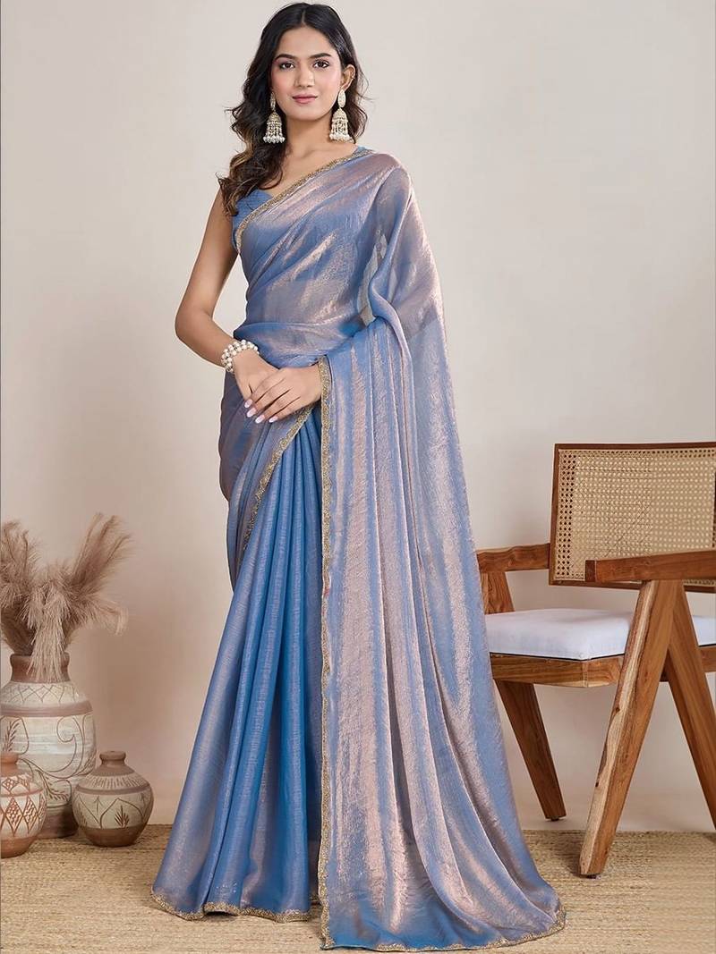 Blue  chiffon saree