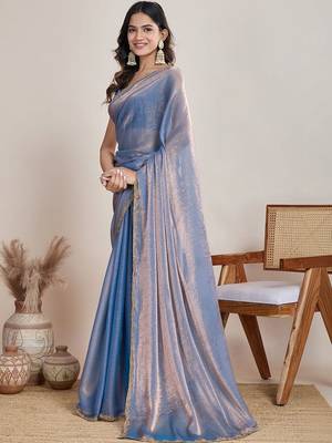 Blue  chiffon saree 4