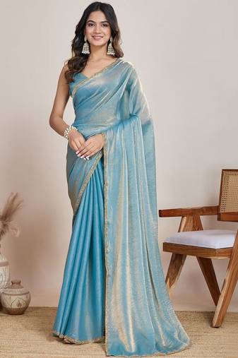 Turquoise  chiffon saree