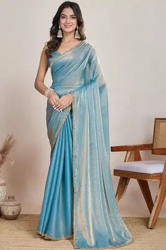 Turquoise  chiffon saree