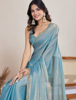 Turquoise  chiffon saree 2
