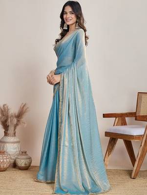 Turquoise  chiffon saree 3