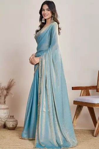 Turquoise  chiffon saree