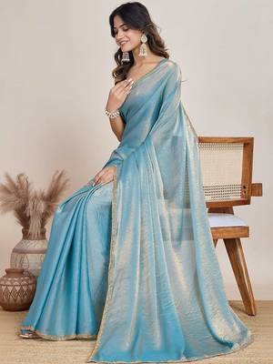 Turquoise  chiffon saree 4