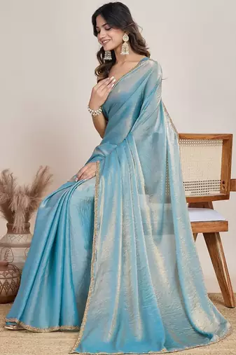 Turquoise  chiffon saree