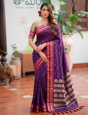 purple pink soft silk blend saree for women traditional festive saree 1