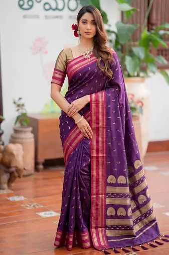 purple pink soft silk blend saree for women traditional festive saree