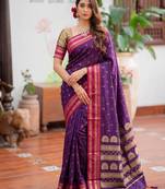 purple pink soft silk blend saree for women traditional festive saree