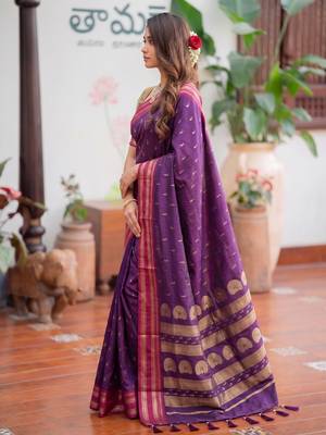 purple pink soft silk blend saree for women traditional festive saree 2