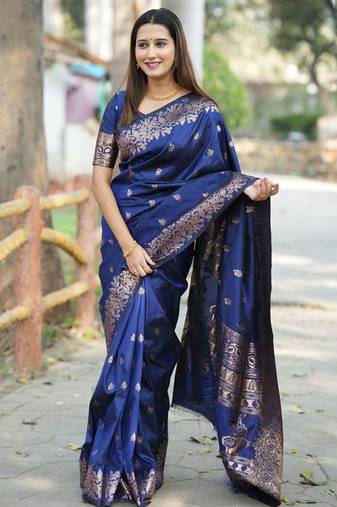 Blue woven design zari kanjeevaram saree